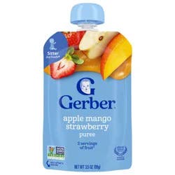 Gerber Stage 2 Baby Food, Apple Mango Strawberry Puree Pouch