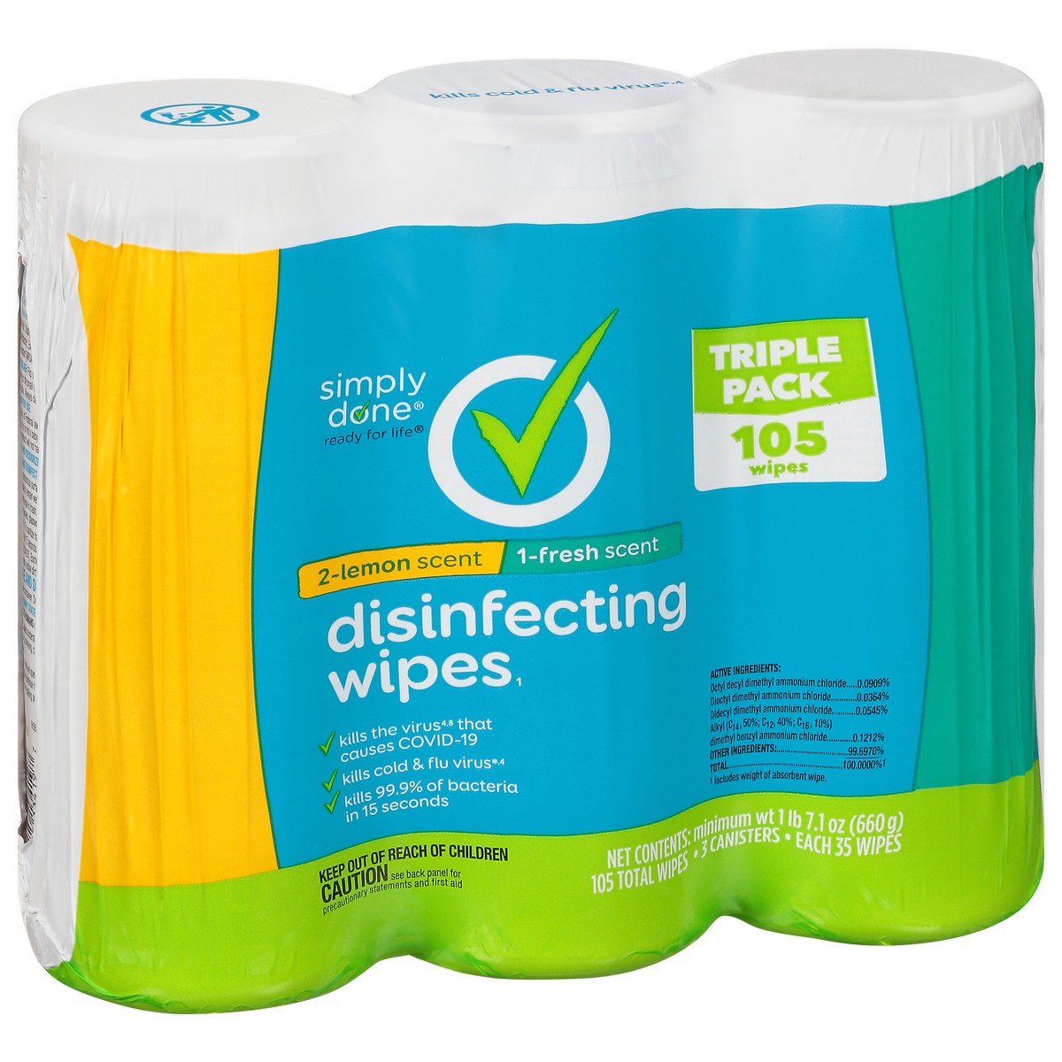 slide 6 of 9, Simply Done Triple Pack Lemon Scent/Fresh Scent Disinfecting Wipes 3 ea, 3 ct