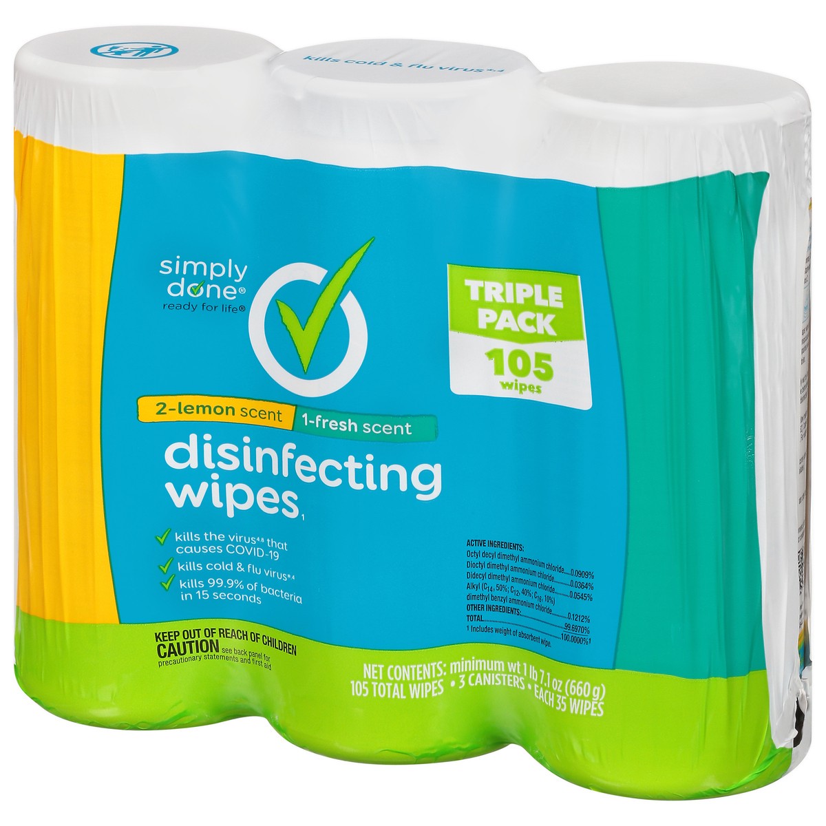 slide 9 of 9, Simply Done Triple Pack Lemon Scent/Fresh Scent Disinfecting Wipes 3 ea, 3 ct