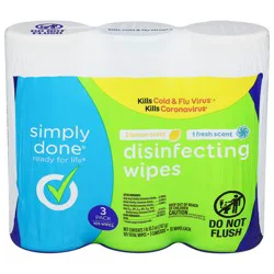 Simply Done Lemon Scent/Fresh Scent Disinfecting Wipes 105 ea
