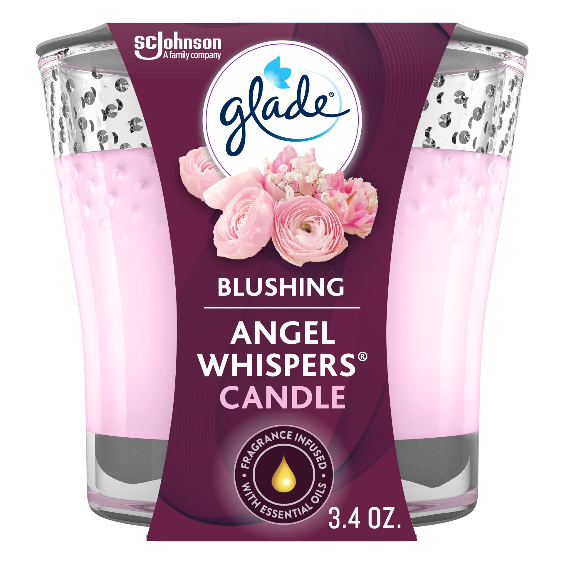 slide 2 of 5, Glade Scented Candle Jar, Angel Whispers Scent, Fragrance Infused with Essential Oils, 3.4 oz, 3.4 oz