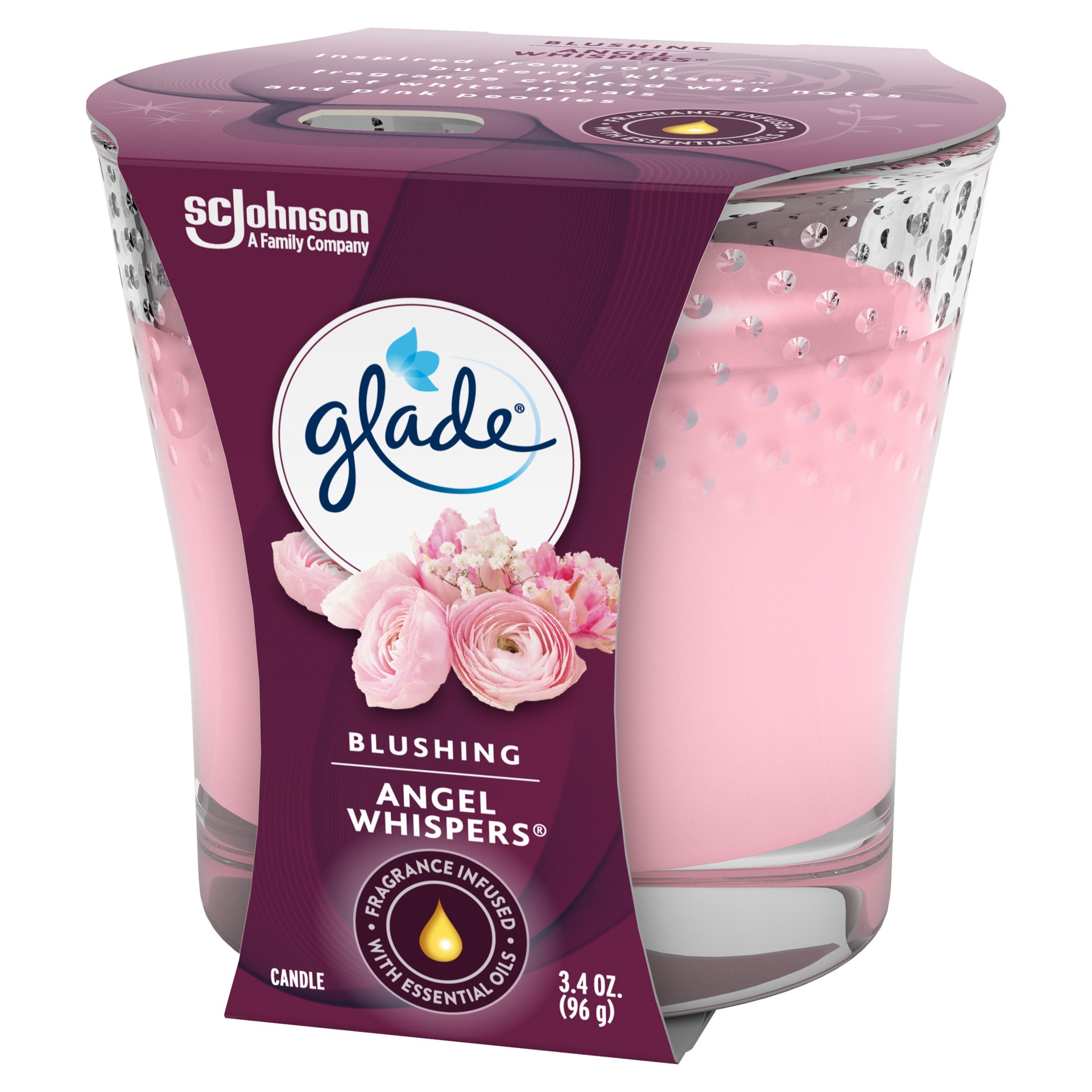 slide 3 of 5, Glade Scented Candle Jar, Angel Whispers Scent, Fragrance Infused with Essential Oils, 3.4 oz, 3.4 oz