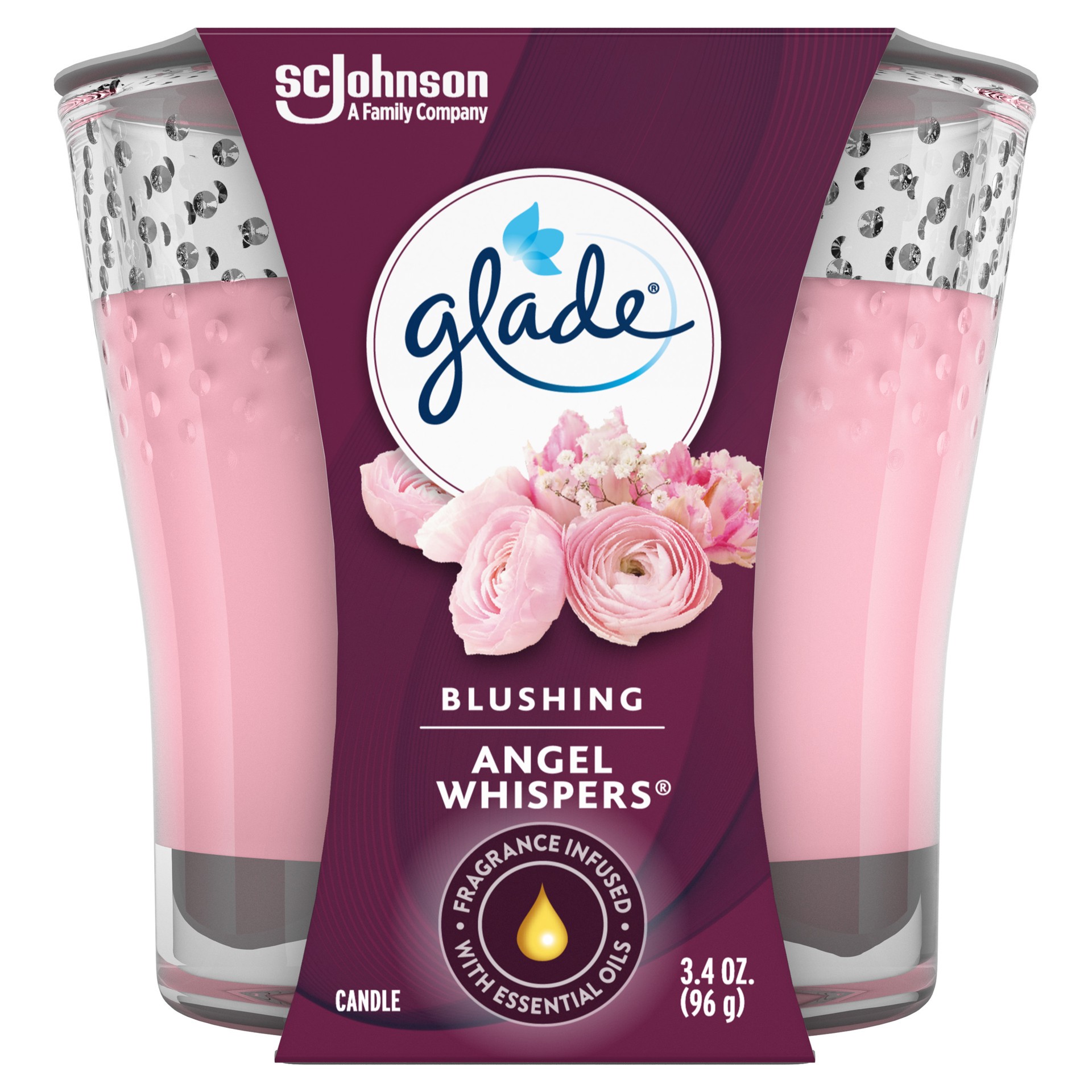 slide 1 of 5, Glade Scented Candle Jar, Angel Whispers Scent, Fragrance Infused with Essential Oils, 3.4 oz, 3.4 oz