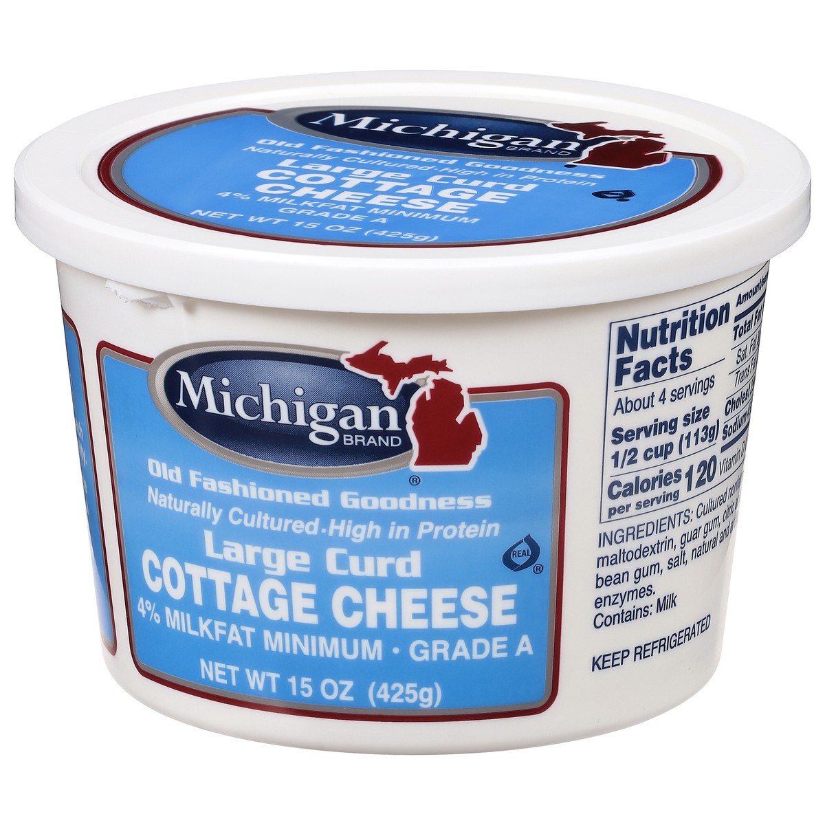 slide 3 of 9, Michigan Brand 4% Milkfat Minimum Large Curd Cottage Cheese 15 oz, 15 oz