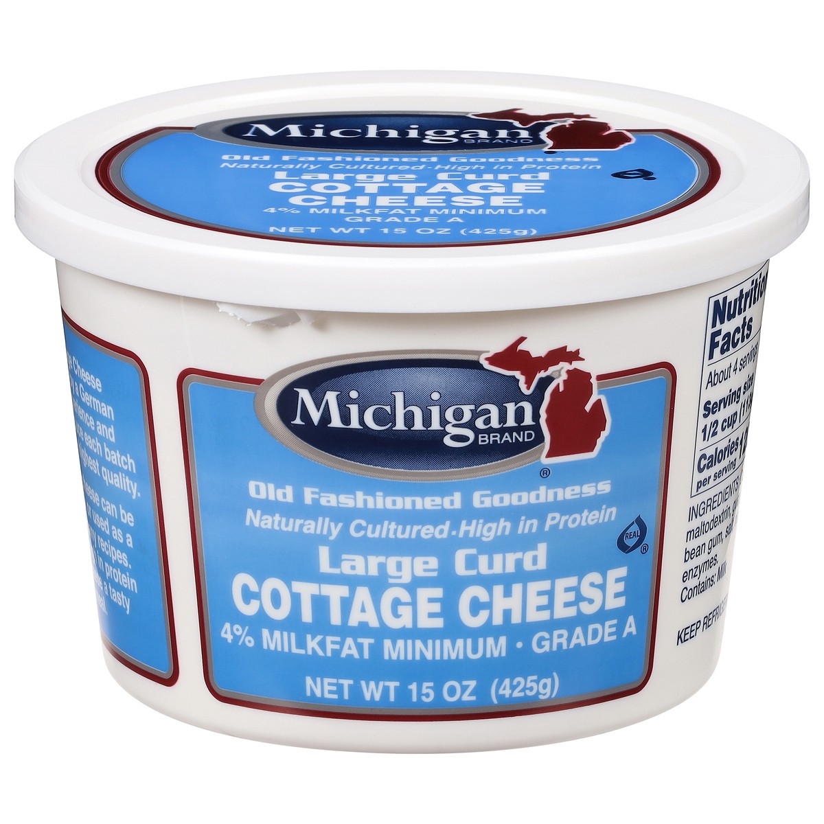 slide 1 of 9, Michigan Brand 4% Milkfat Minimum Large Curd Cottage Cheese 15 oz, 15 oz