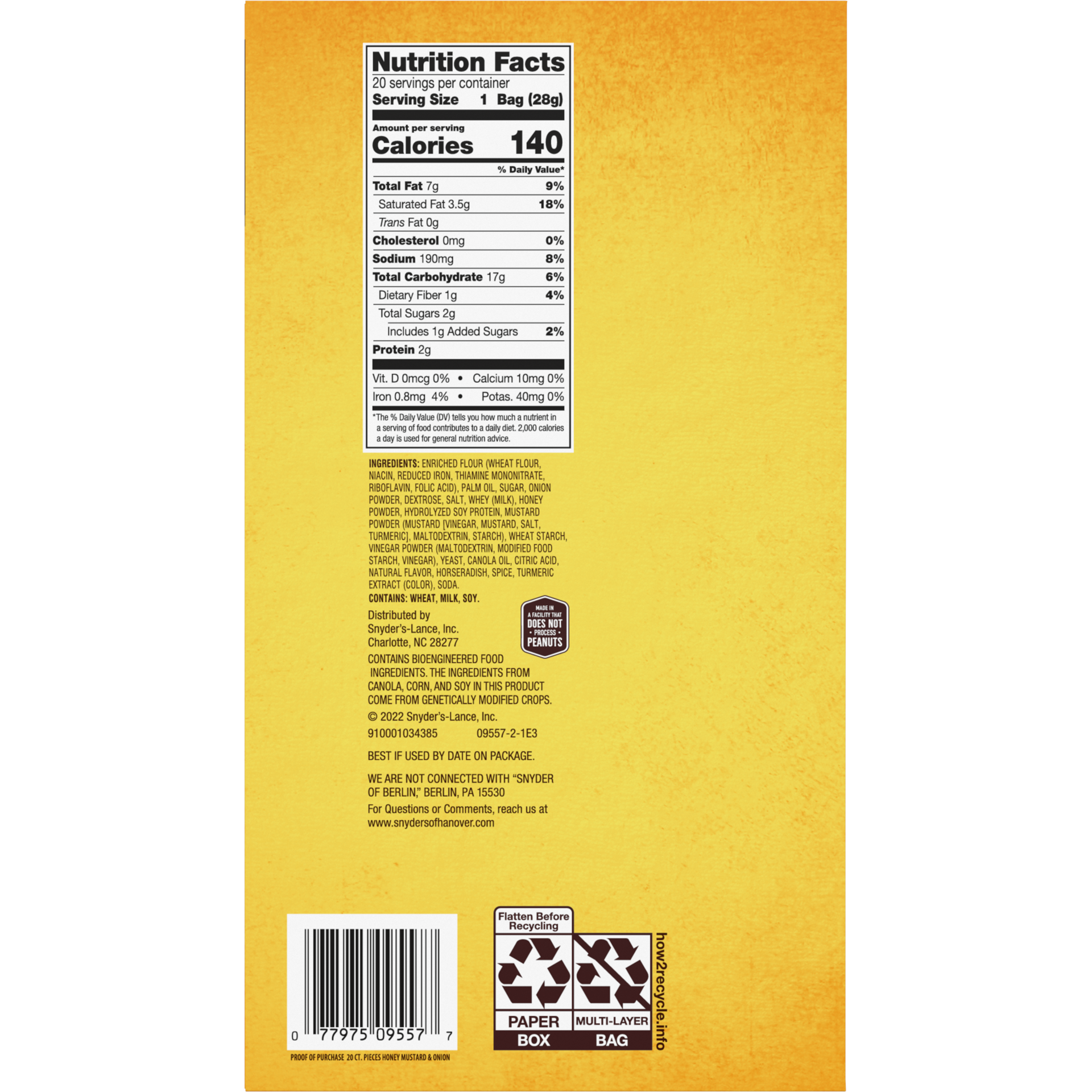 slide 5 of 5, Snyder's of Hanover Pretzel Pieces, Honey Mustard and Onion, 1 Oz Snack Packs, 20 Ct, 20 oz