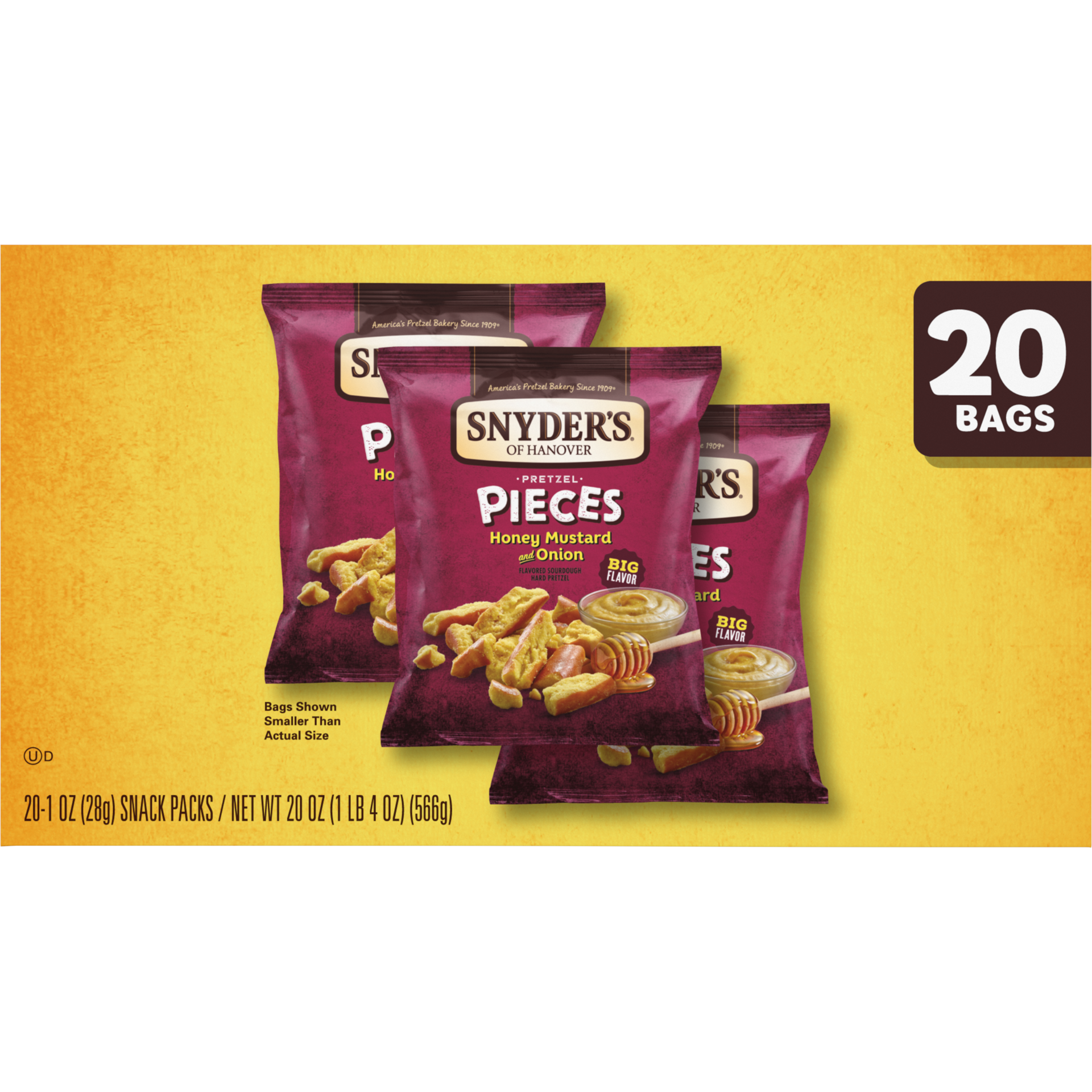 slide 2 of 5, Snyder's of Hanover Pretzel Pieces, Honey Mustard and Onion, 1 Oz Snack Packs, 20 Ct, 20 oz