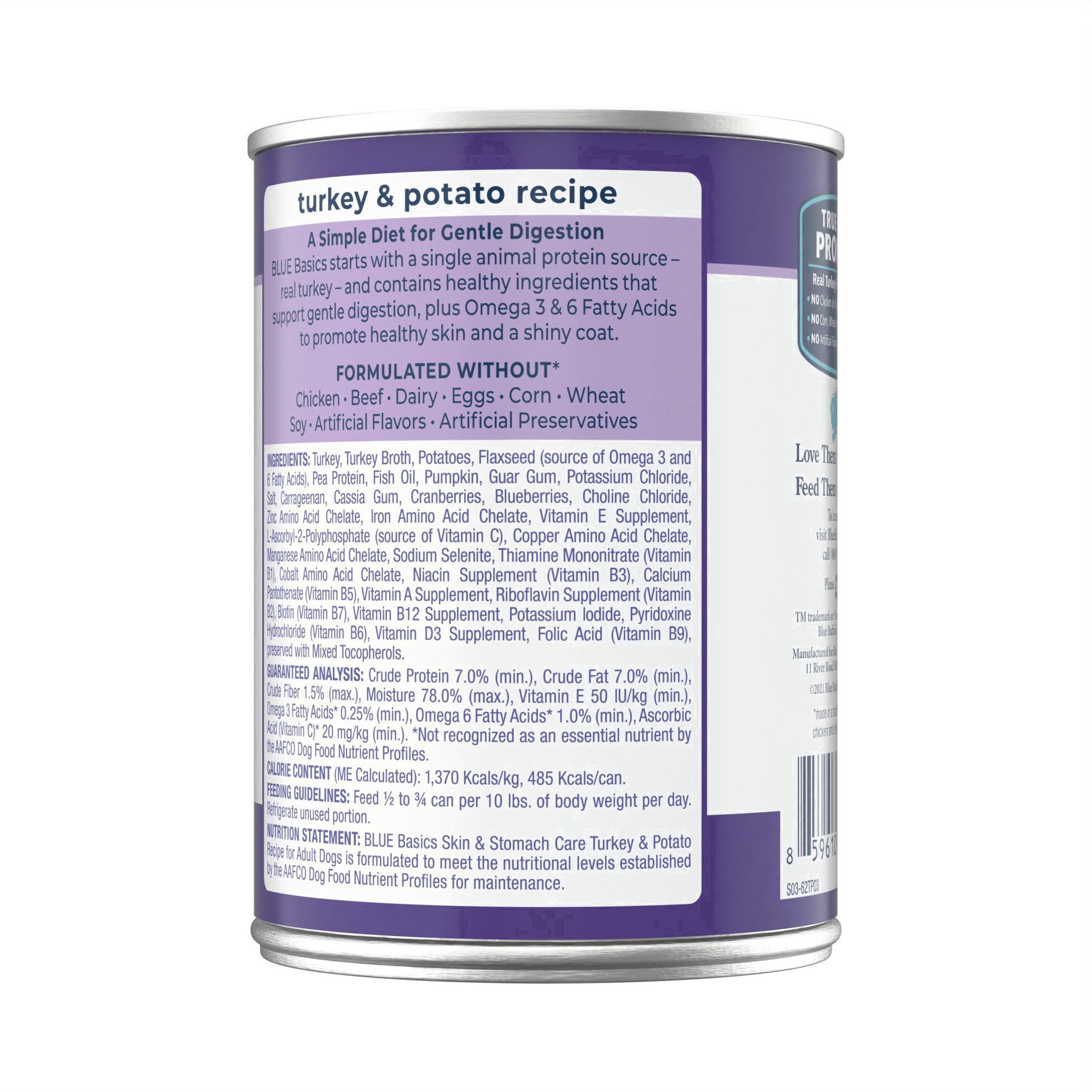 slide 13 of 50, Blue Buffalo Basics Skin & Stomach Care, Grain Free Natural Adult Wet Dog Food, Turkey 12.5-oz Can, 12.5 oz