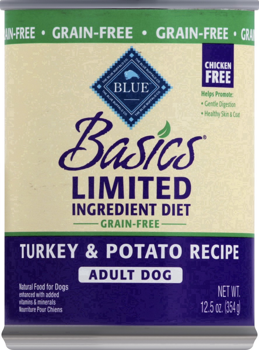 slide 5 of 50, Blue Buffalo Basics Skin & Stomach Care, Grain Free Natural Adult Wet Dog Food, Turkey 12.5-oz Can, 12.5 oz