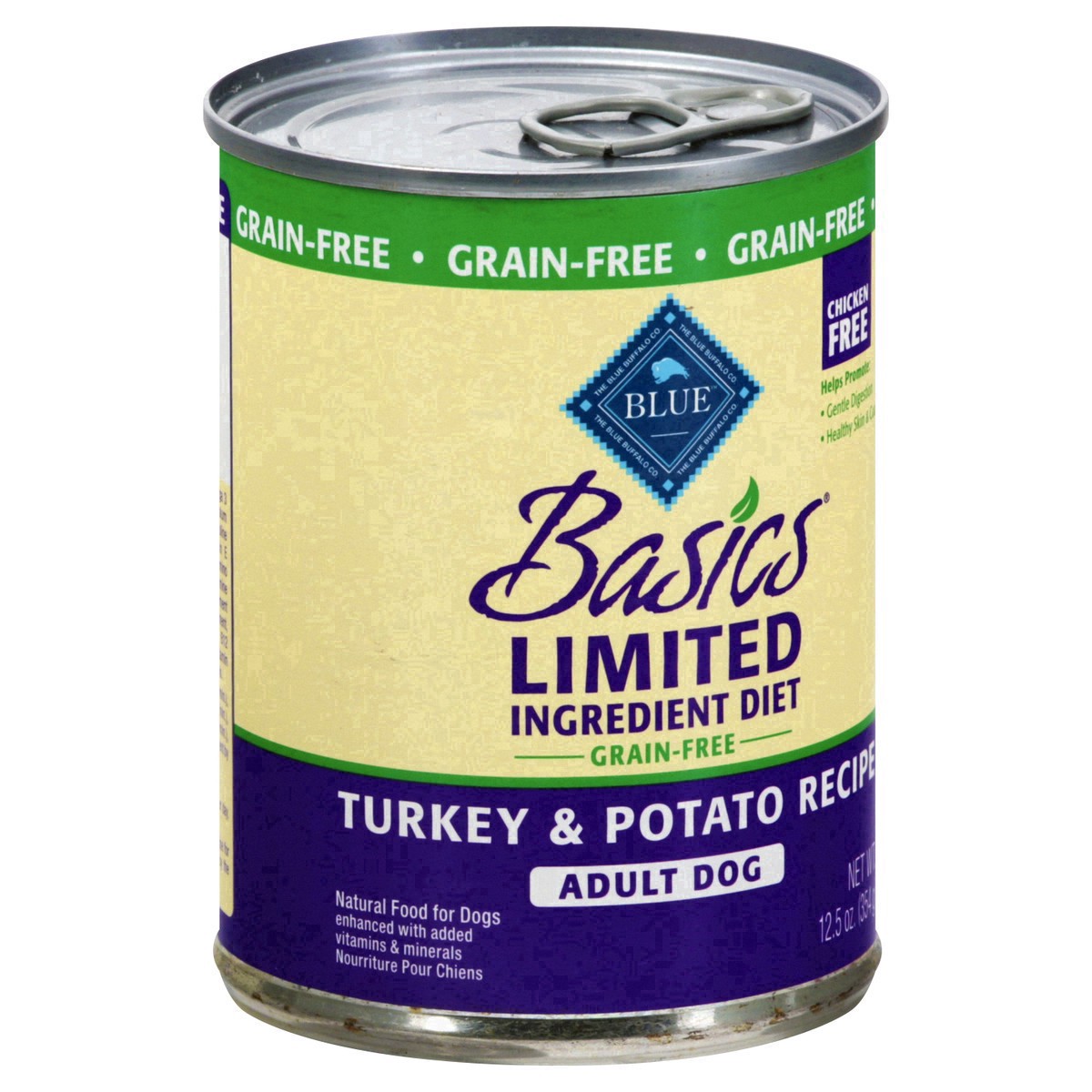 slide 7 of 50, Blue Buffalo Basics Skin & Stomach Care, Grain Free Natural Adult Wet Dog Food, Turkey 12.5-oz Can, 12.5 oz