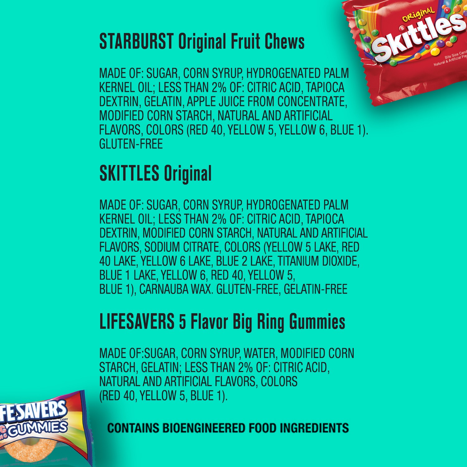 slide 4 of 8, Mixed SKITTLES, STARBURST & LIFE SAVERS Gummy Variety Pack Fun Size Chewy Candy, 80 Piece Bag, 22.7 oz