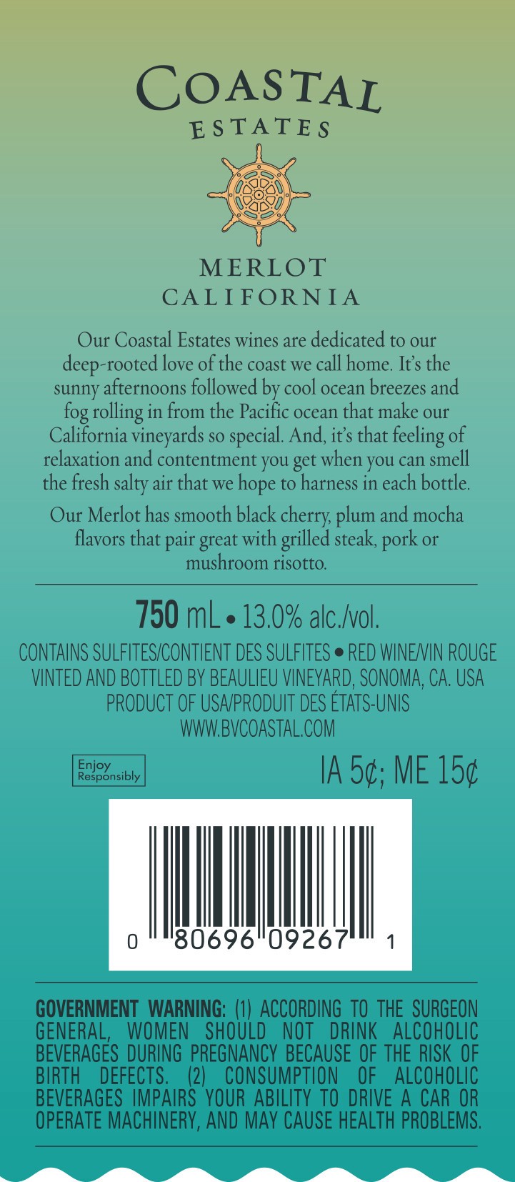 slide 4 of 4, Coastal Estates Merlot, Red Wine, California 2018, 1 ct, 750ml Bottle, 750 ml