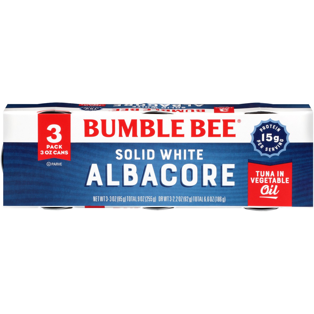 slide 1 of 8, Bumble Bee Solid White Albacore Tuna in Vegetable Oil 3-3 oz. Cans, 9 oz