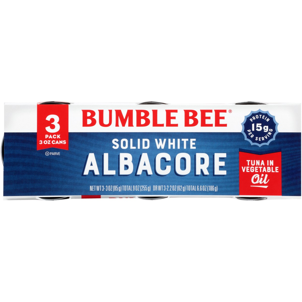 slide 1 of 8, Bumble Bee Solid White Albacore Tuna in Vegetable Oil 3-3 oz. Cans, 9 oz