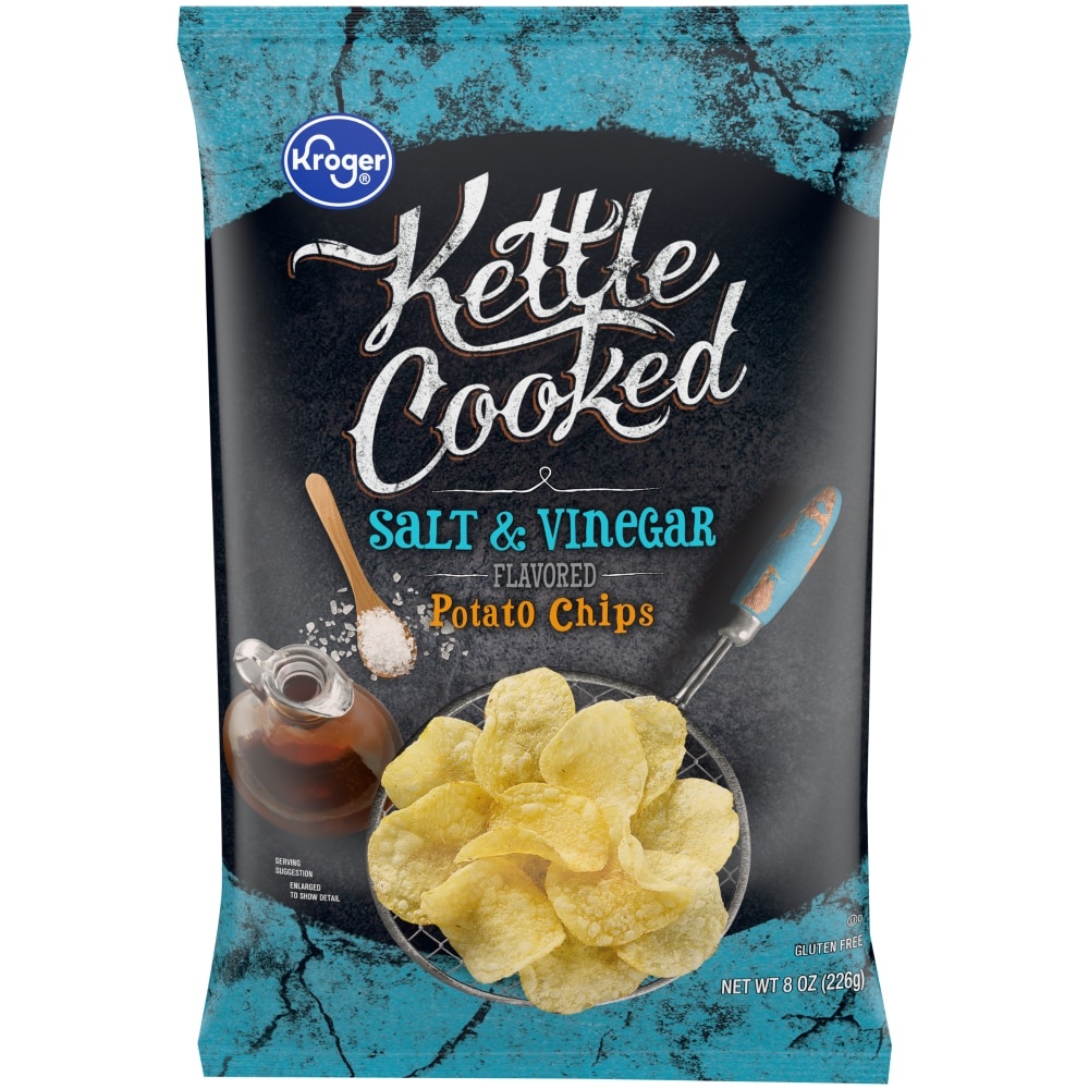 slide 1 of 1, Kroger Kettle Cooked Salt & Vinegar Potato Chips, 8 oz