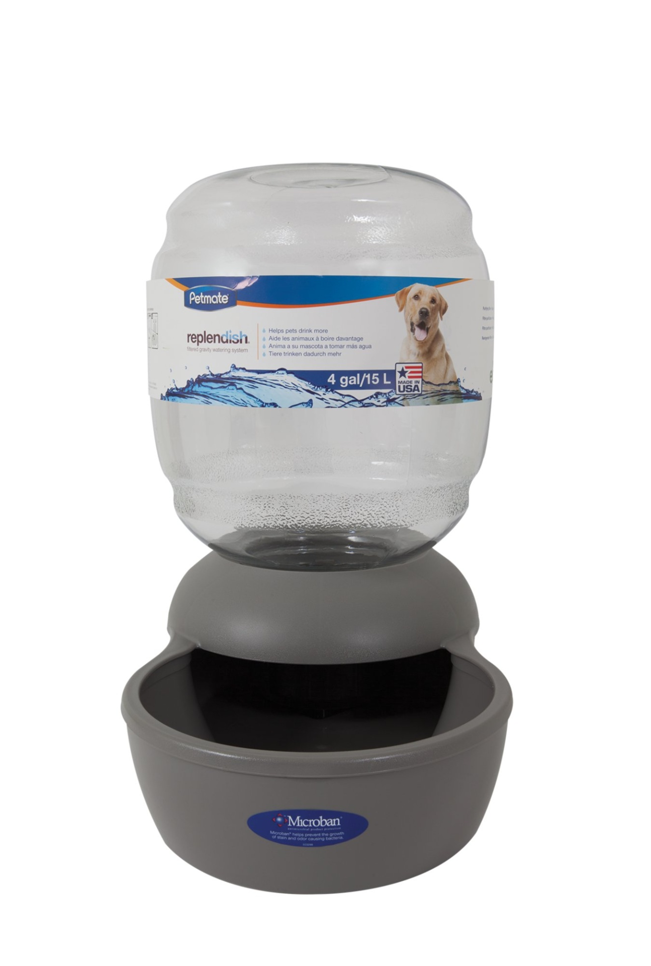 slide 1 of 1, Petmate Replendish Gravity Waterer Grey Dog Bowl, LG