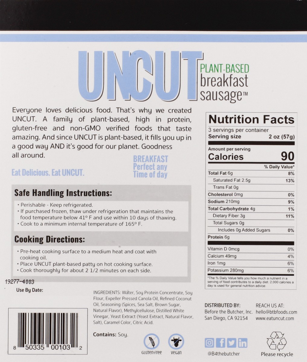 slide 8 of 13, Before the Butcher Uncut Plant-Based Breakfast Sausage 3 ea, 3 ct