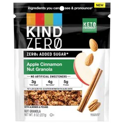 KIND ZEROg Added Sugar Nut Granola, Apple Cinnamon, Gluten Free, 8oz Pouch, 1 Count