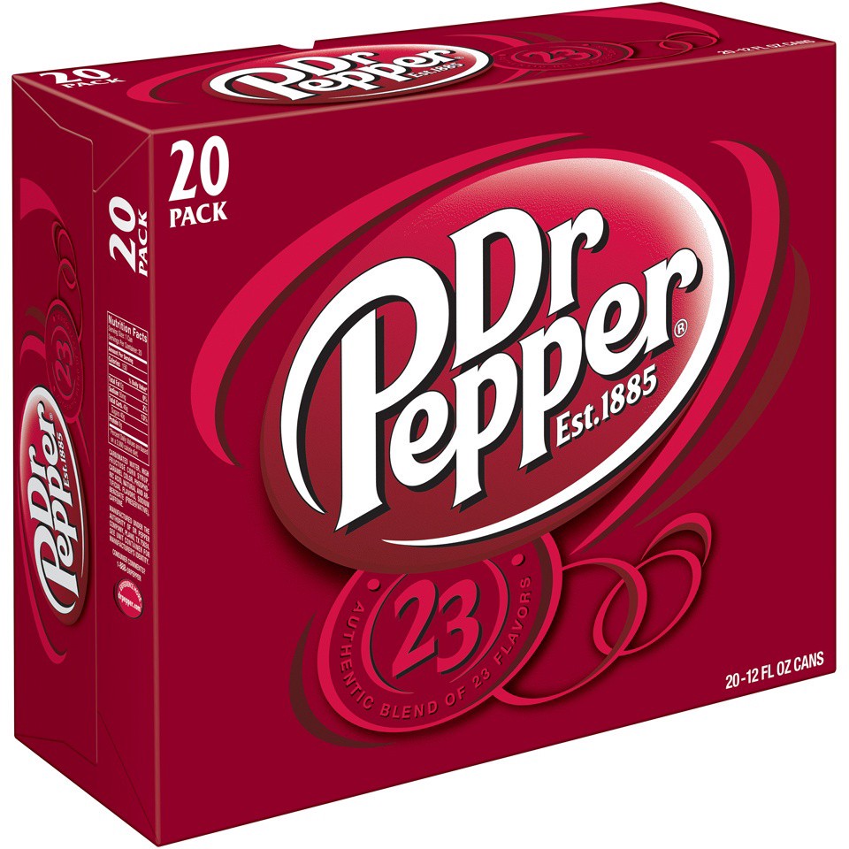 slide 3 of 3, Dr Pepper Soda, 12 fl oz cans, 20 pack, 20 ct; 12 fl oz