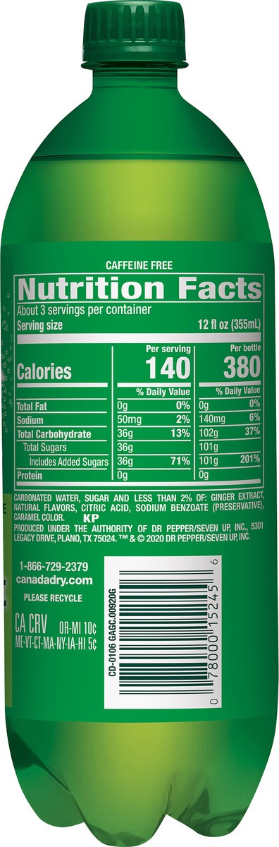 slide 5 of 7, Canada Dry Ginger Ale Soda, 1 L bottle, 33.8 fl oz