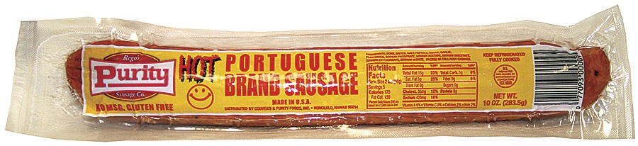 slide 1 of 1, Purity Portuguese Sausage Hot, 