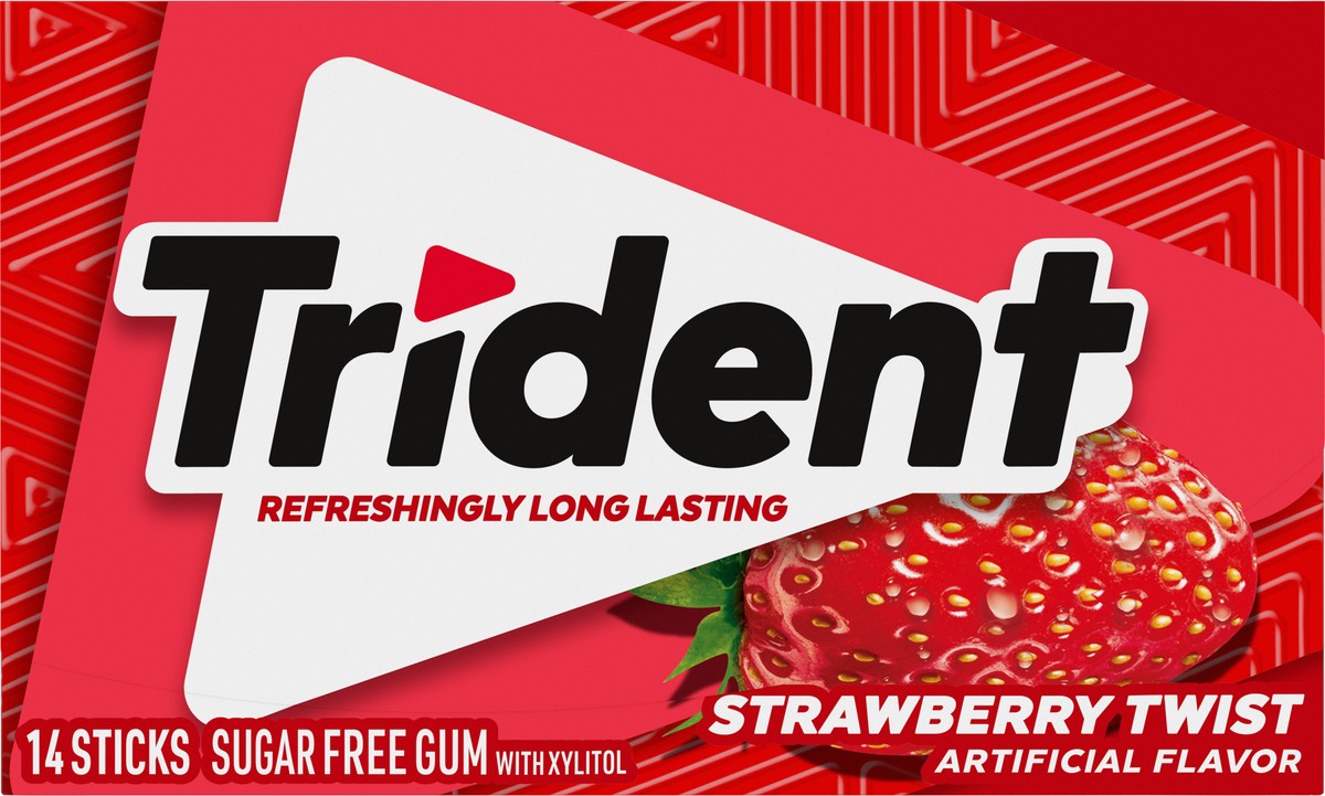 slide 3 of 11, Trident Strawberry Twist Sugar Free Gum, 14 Pieces, 0.06 lb