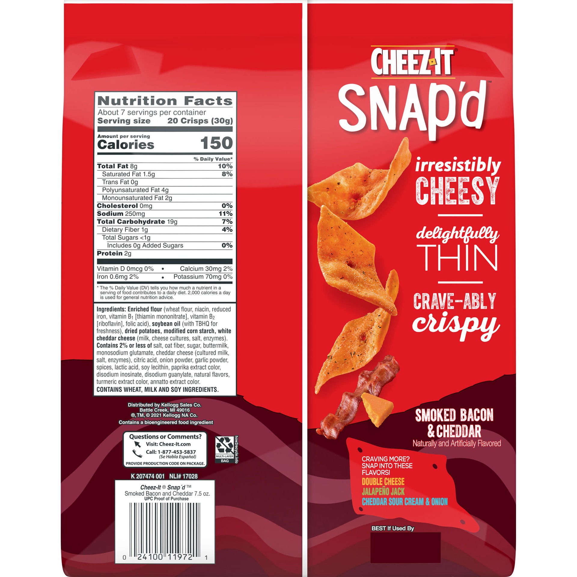 slide 2 of 5, Cheez-It Snap'd Cheesy Baked Snacks, Smoked Bacon and Cheddar, 7.5 oz, 7.5 oz