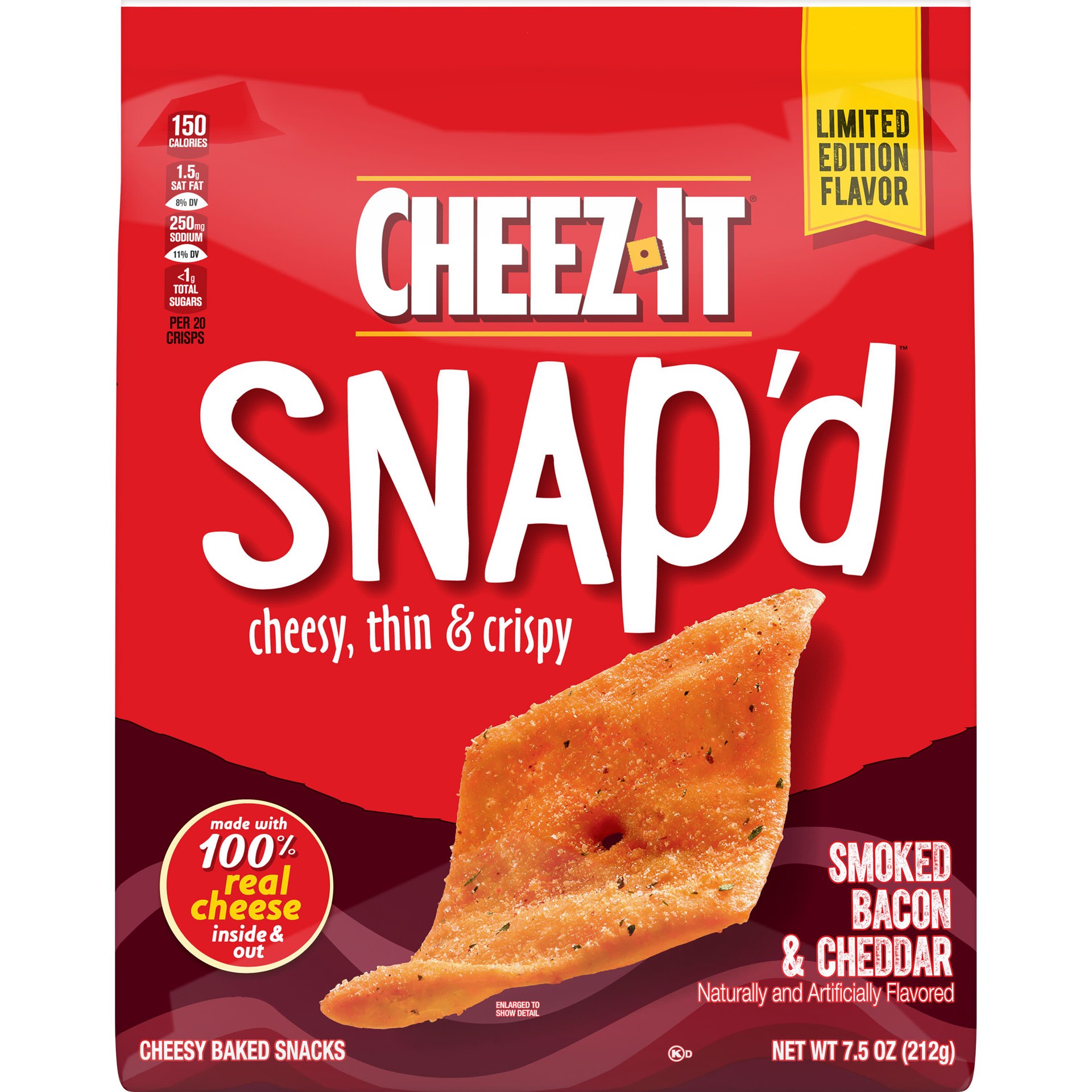 slide 1 of 5, Cheez-It Snap'd Cheesy Baked Snacks, Smoked Bacon and Cheddar, 7.5 oz, 7.5 oz