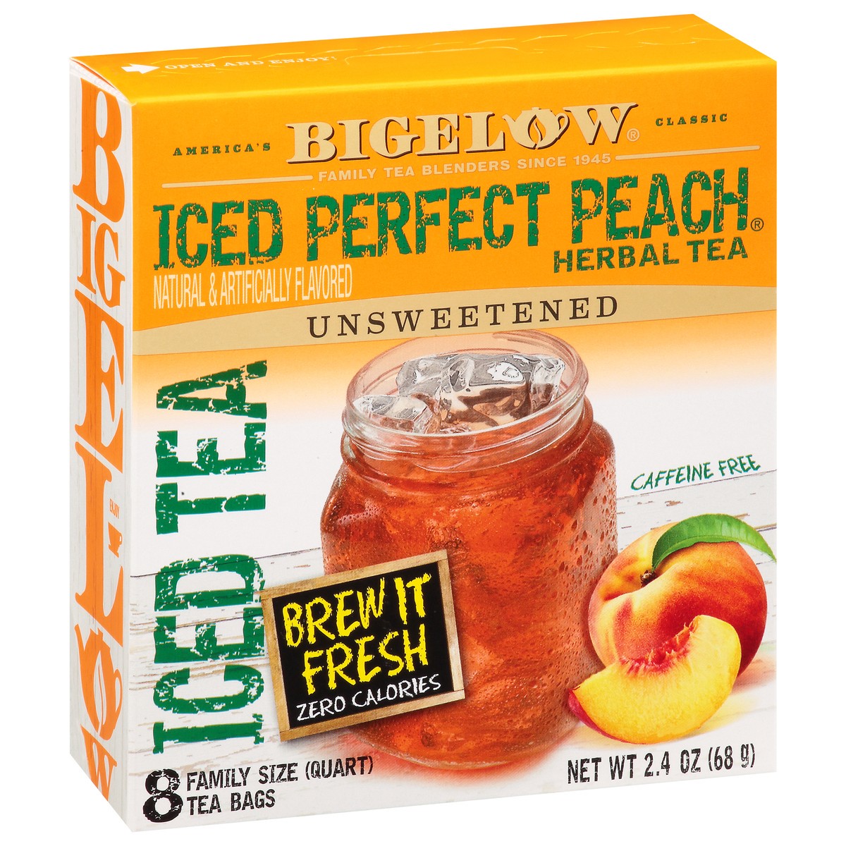 slide 2 of 9, Bigelow Iced Perfect Peach Tea Bags Family Size Caffeine Free Unsweetened Herbal Tea - 8 ct, 8 ct