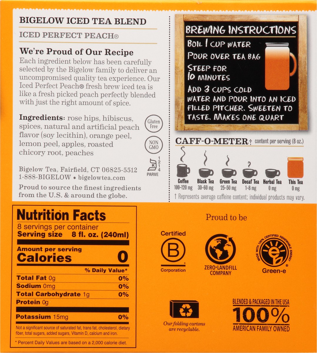 slide 7 of 9, Bigelow Iced Perfect Peach Tea Bags Family Size Caffeine Free Unsweetened Herbal Tea - 8 ct, 8 ct