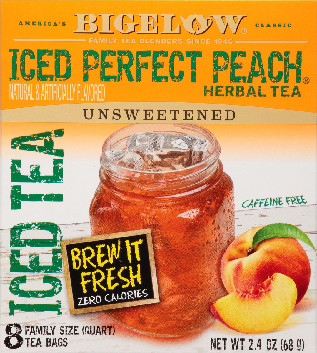 slide 9 of 9, Bigelow Iced Perfect Peach Tea Bags Family Size Caffeine Free Unsweetened Herbal Tea - 8 ct, 8 ct