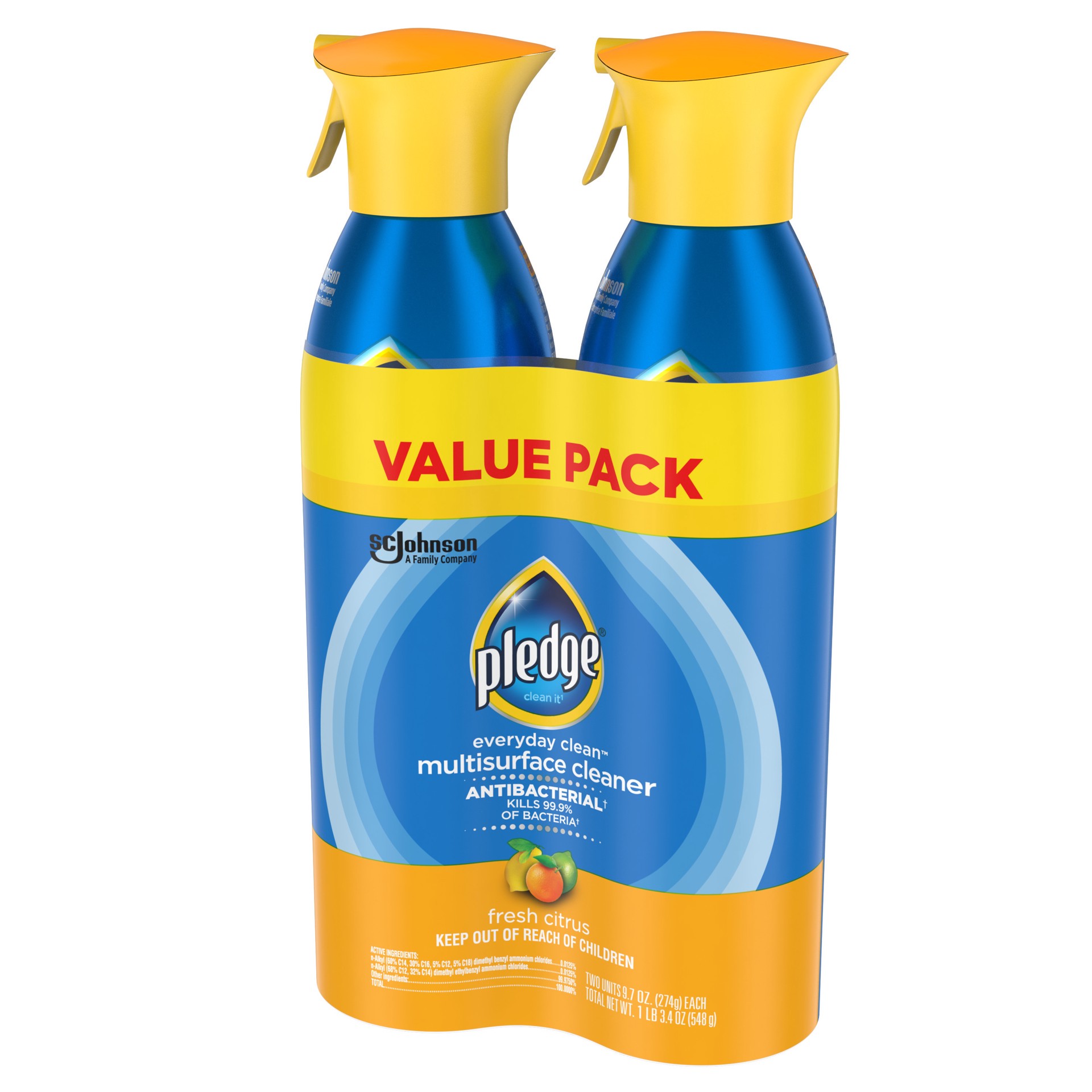 slide 4 of 4, Pledge Everyday Clean™ Multisurface Antibacterial Cleaner, Aerosol, Fresh Citrus, 9.7 oz, 9.70 fl oz