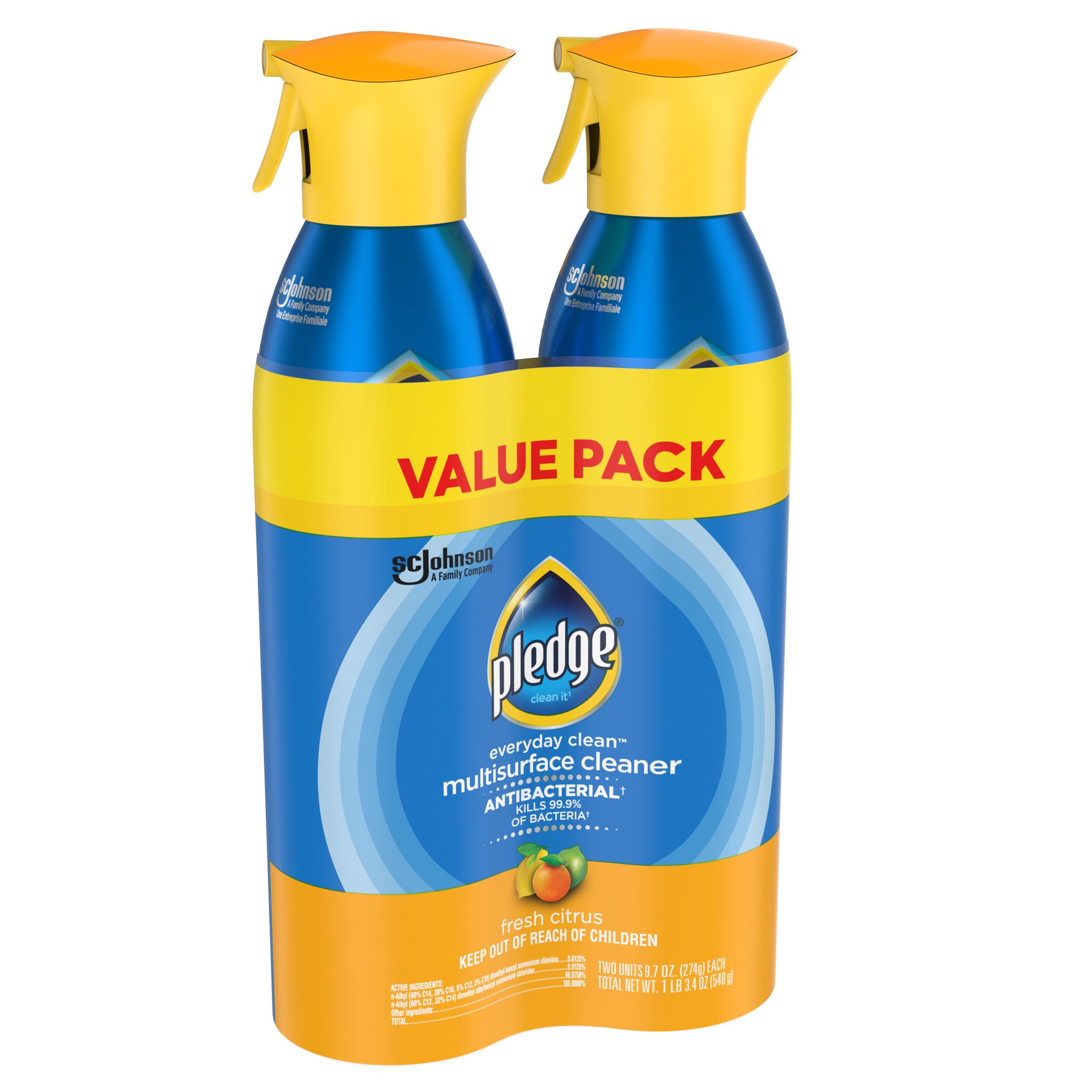 slide 3 of 4, Pledge Everyday Clean™ Multisurface Antibacterial Cleaner, Aerosol, Fresh Citrus, 9.7 oz, 9.70 fl oz