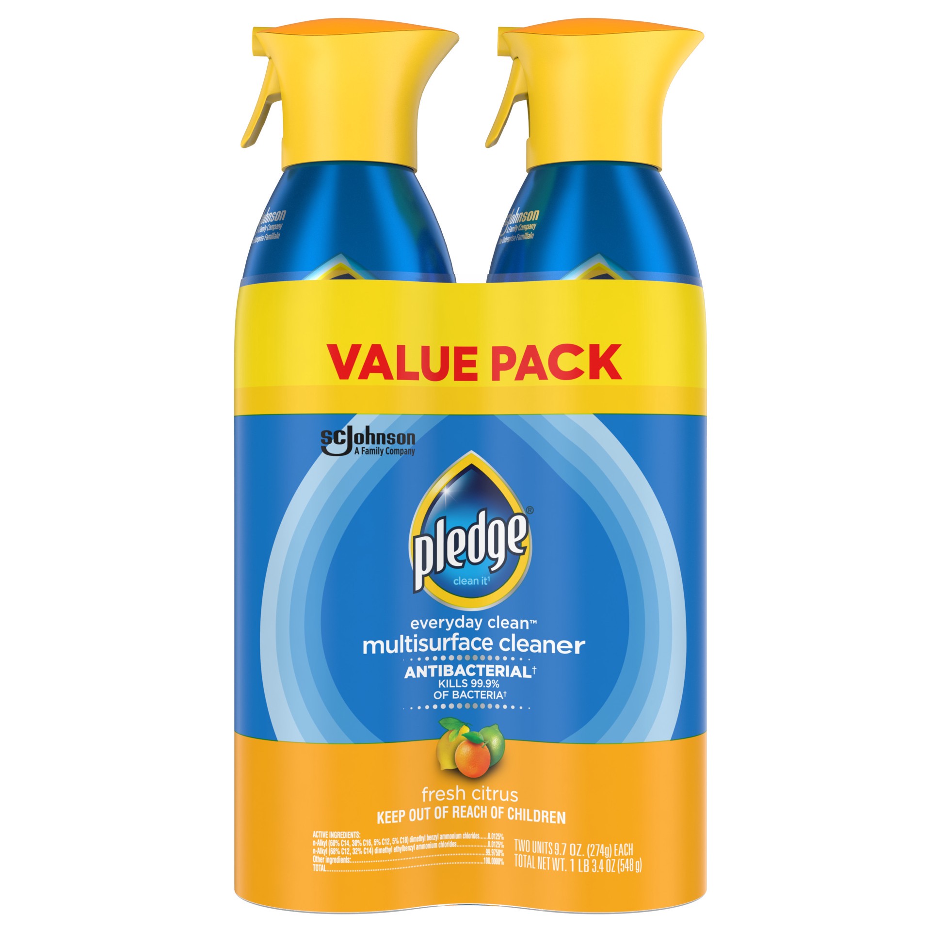 slide 1 of 4, Pledge Everyday Clean™ Multisurface Antibacterial Cleaner, Aerosol, Fresh Citrus, 9.7 oz, 9.70 fl oz