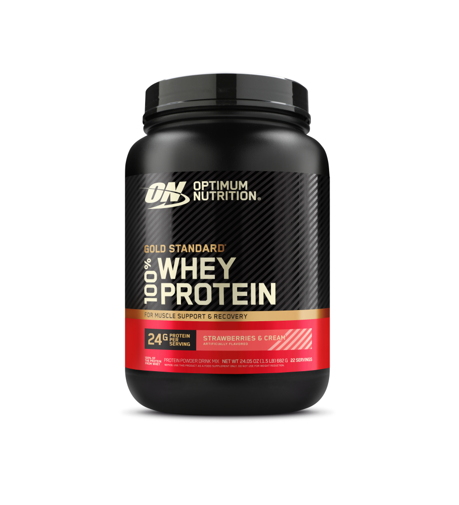 slide 1 of 3, Optimum Nutrition Gold Standard 100% Whey Strawberries & Cream Protein, 1.5 lb
