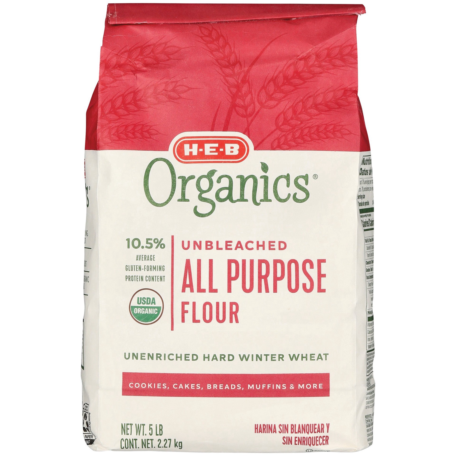 slide 1 of 1, H-E-B Organics Unbleached All Purpose Flour, 5 lb