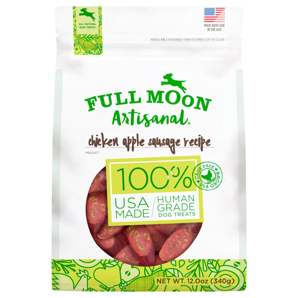slide 1 of 2, Full Moon Artisanal® Chicken Apple Sausage Dog Treats, 12 oz