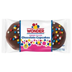 Wonder Crème Filled Chocolate Cupcakes, Sprinkle Topped Crème Filled Chocolate Cupcakes, 4 oz, 2 Ct