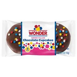 Wonder Crème Filled Chocolate Cupcakes, Sprinkle Topped Crème Filled Chocolate Cupcakes, 4 oz, 2 Ct