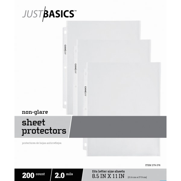 slide 1 of 3, Just Basics Top-Loading Sheet Protectors, Lightweight, Semi-Clear, Box Of 200, 200 ct