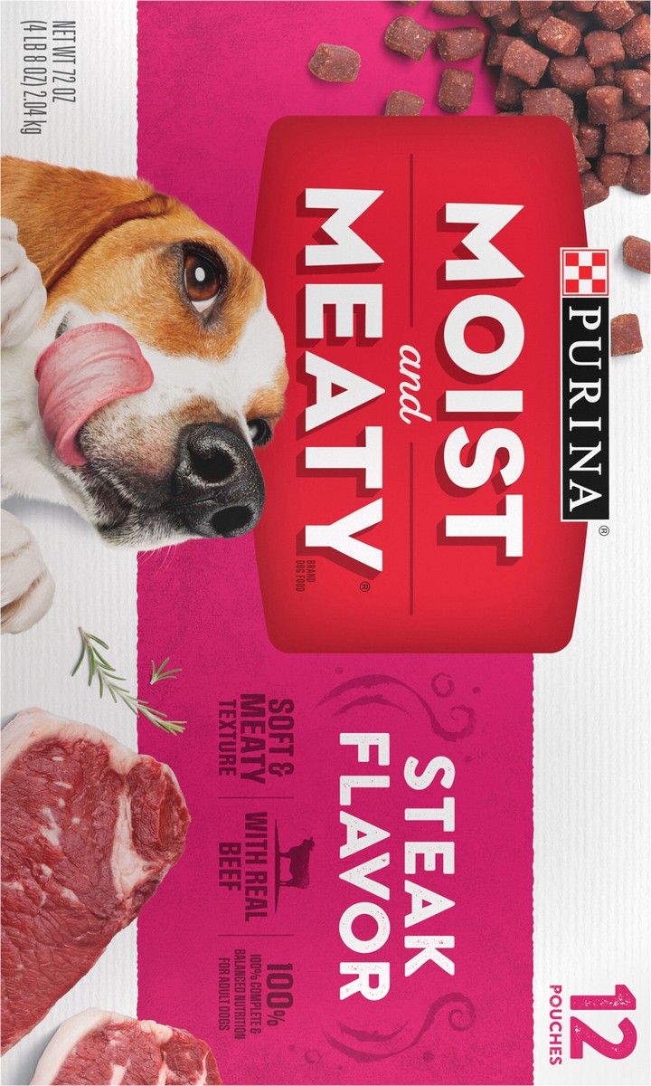 slide 11 of 14, Moist & Meaty Purina Moist and Meaty Steak Flavor Soft Dog Food Pouches, 12 ct