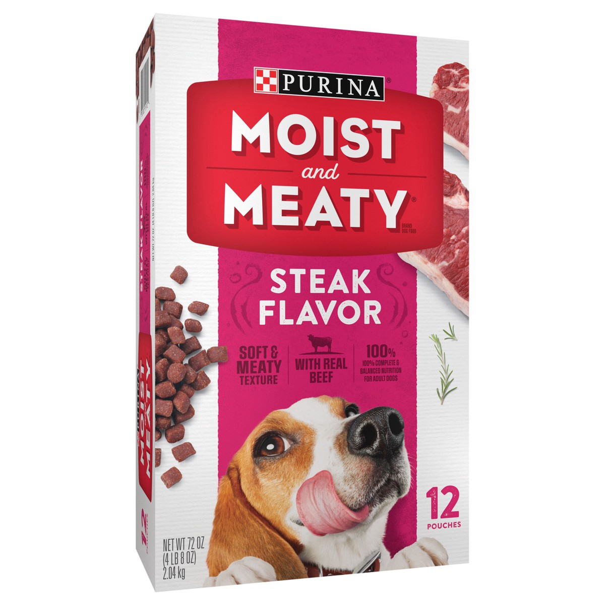 slide 13 of 14, Moist & Meaty Purina Moist and Meaty Steak Flavor Soft Dog Food Pouches, 12 ct