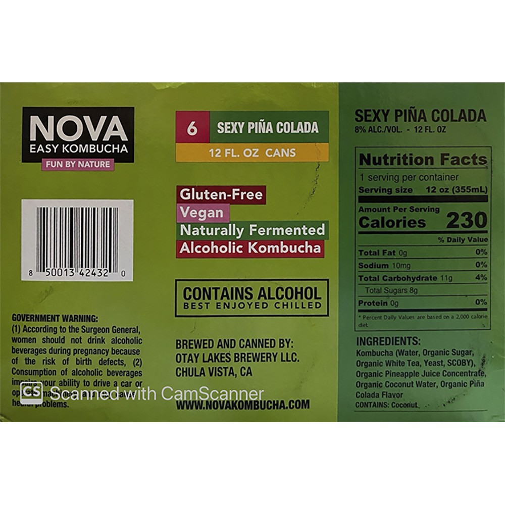 slide 1 of 1, Nova Sexy Pina Colada Kombucha 6 - 12 fl oz Cans, 6 ct