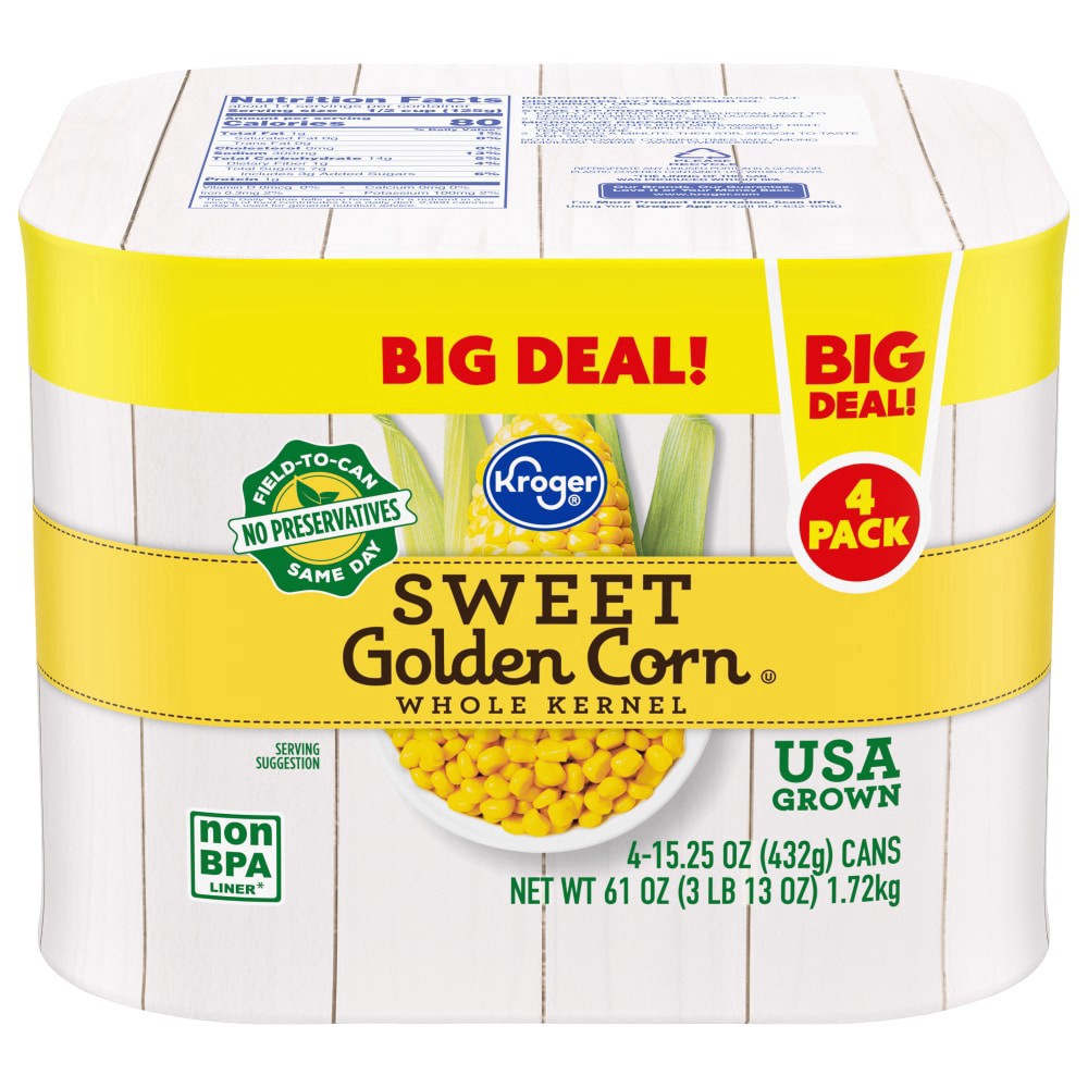 slide 2 of 3, Kroger Sweet Whole Kernel Golden Corn, 4 ct; 15.25 oz