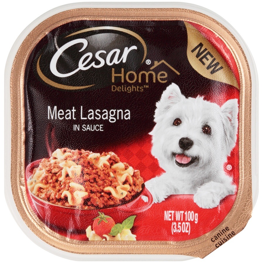 slide 1 of 8, Caesar's Kitchen Home Delights Meat Lasagna Dog Food Trays, 3.5 oz