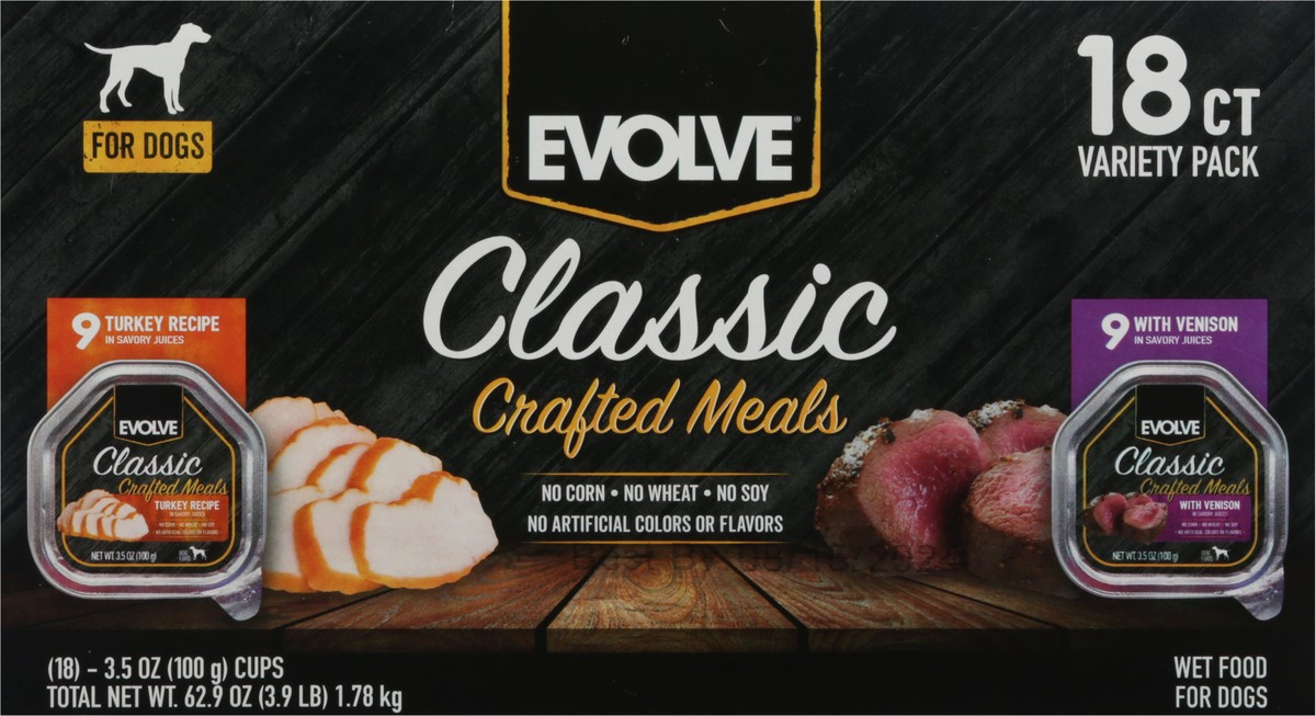 slide 9 of 10, Evolve Crafted Meals Classic Wet Food for Dogs Variety Pack 18 - 3.5 oz Cups, 18 ct