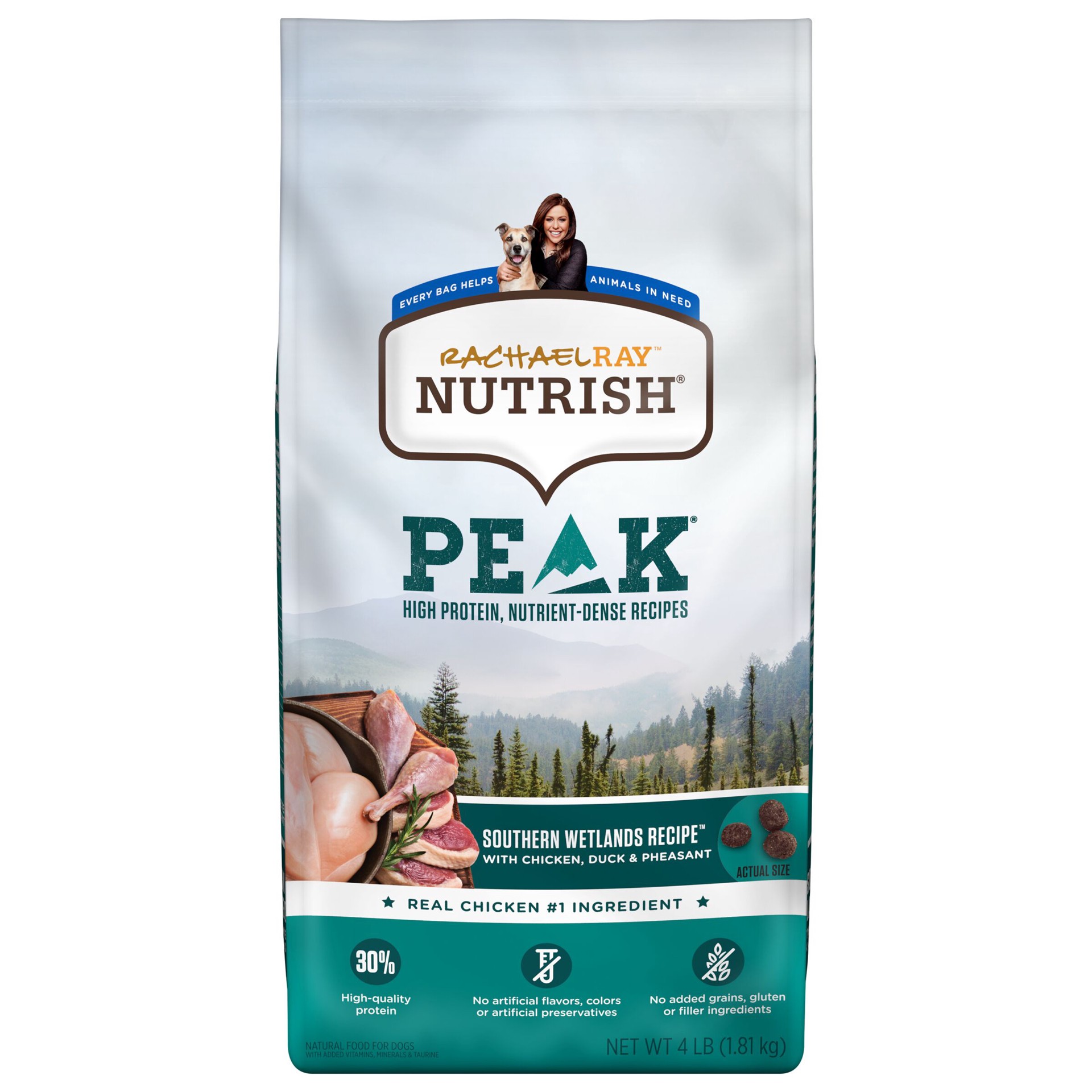 slide 1 of 8, Rachael Ray Nutrish Peak Southern Wetlands Recipe With Chicken, Duck & Pheasant, Dry Dog Food, 4 lb Bag (Packaging May Vary), 4 lb