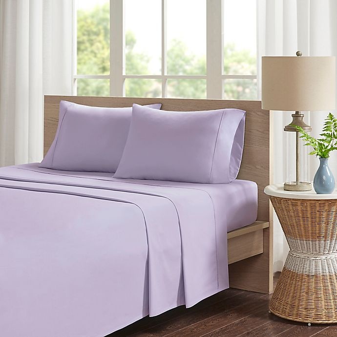 slide 1 of 1, Madison Park 200-Thread-Count Peached Percale Cotton Twin Sheet Set - Purple, 1 ct