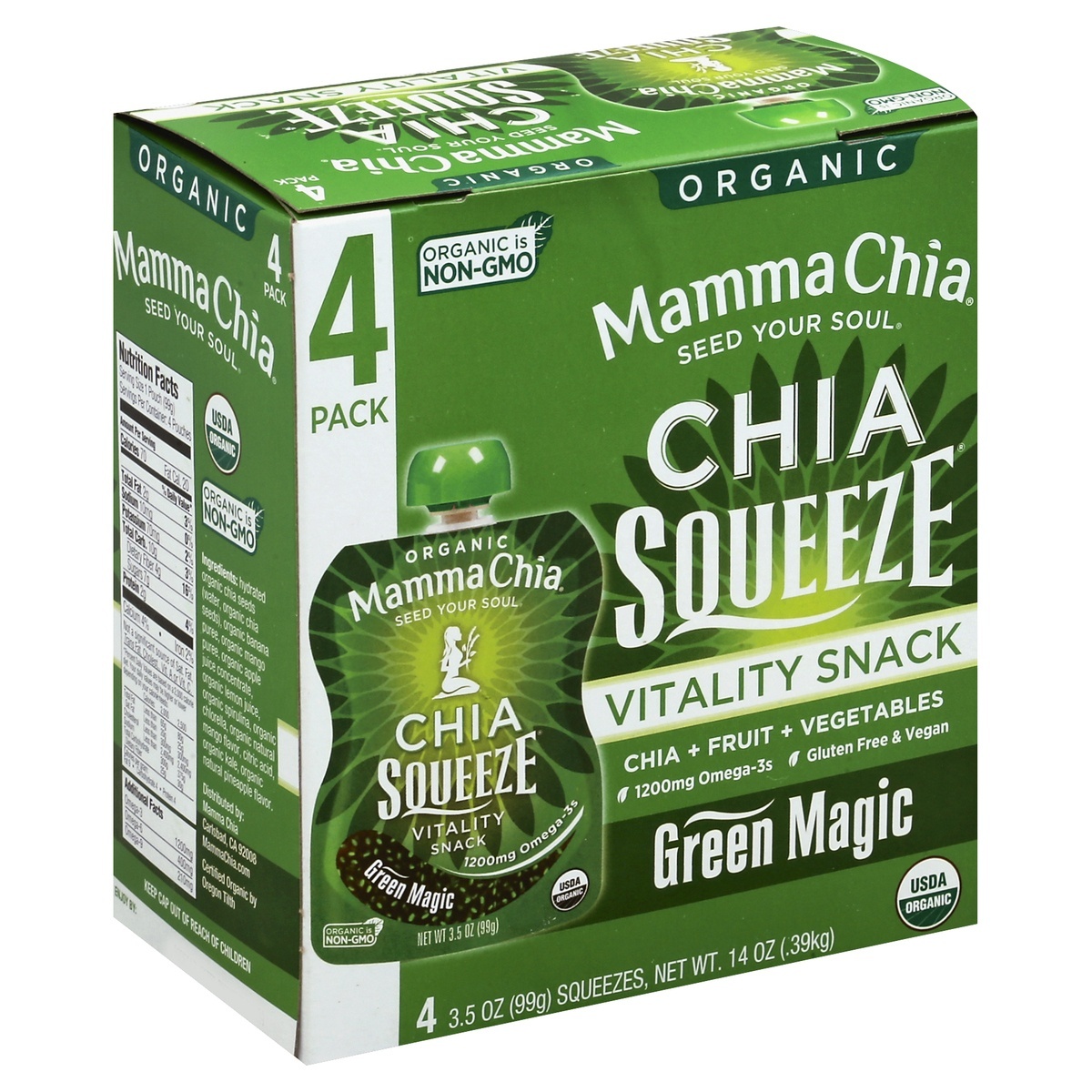 slide 1 of 4, Mamma Chia Organic Green Magic Chia Pouches, 