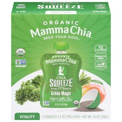Mamma Chia Chia Squeeze Organic Green Magic Vitality Snack - 4 x 3.5 oz Squeezes